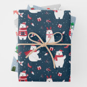 Cute Polar-Beren in drie blauw kerstpatronen Inpakpapier Vel (In situ)
