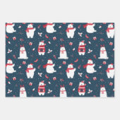 Cute Polar-Beren in drie blauw kerstpatronen Inpakpapier Vel (Voorkant)