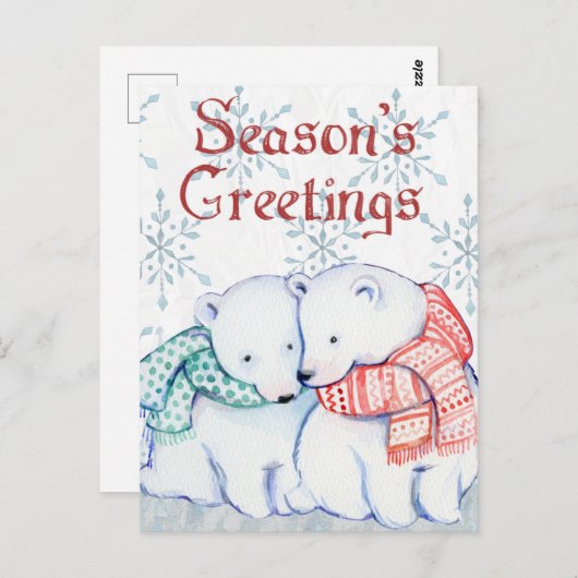 Cute Polar-Beren in rood en groen geslacht Briefkaart (Voorkant / Achterkant)