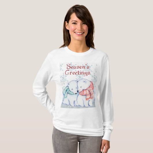 Cute Polar-Beren in rood en groen geslacht T-shirt (Voorkant volledig)