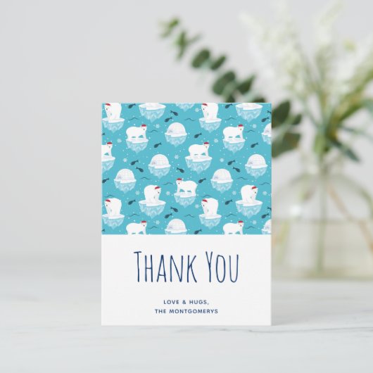 Cute Polar beren in Santa Hats Kerstmis Dank u Briefkaart (Staand voorkant)