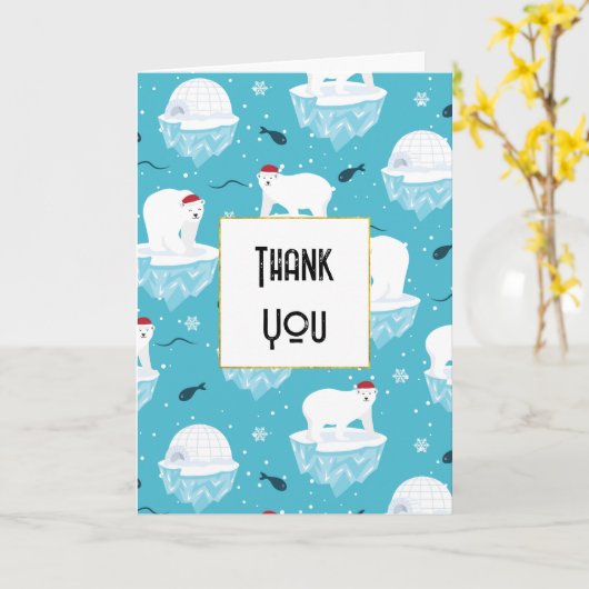 Cute Polar beren in Santa Hats Kerstmis Dank u Kaart (Gele Bloem)
