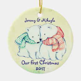Cute Polar Beren in Scarves "Our First Kerstmis" Keramisch Ornament