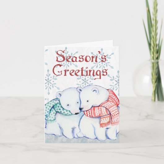 Cute Polar Beren Seasons Greetings Kerstmis Feestdagen Kaart (Voorkant)