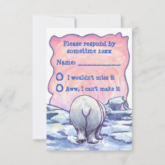 Cute Polar Party Center RSVP Kaartje (Achterkant)