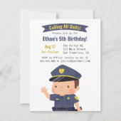 Cute Police Officer Boy Birthday Party Kaart (Voorkant)