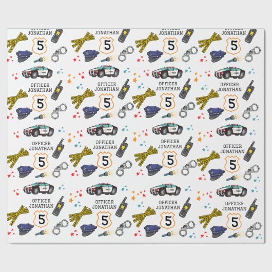 Cute Police Officer en Car Birthday Party Cadeaupapier (Vlak)