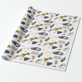 Cute Police Officer en Car Birthday Party Cadeaupapier (Uitgerold)