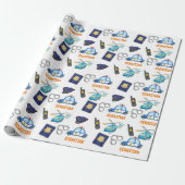 Cute Police Officer en Car Birthday Party Cadeaupapier (Uitgerold)