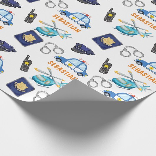 Cute Police Officer en Car Birthday Party Cadeaupapier (Hoek)