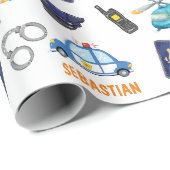 Cute Police Officer en Car Birthday Party Cadeaupapier (Rol Hoek)