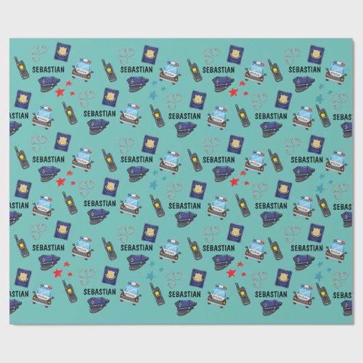 Cute Police Officer en Car Birthday Party Cadeaupapier (Vlak)