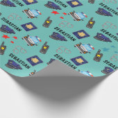 Cute Police Officer en Car Birthday Party Cadeaupapier (Hoek)