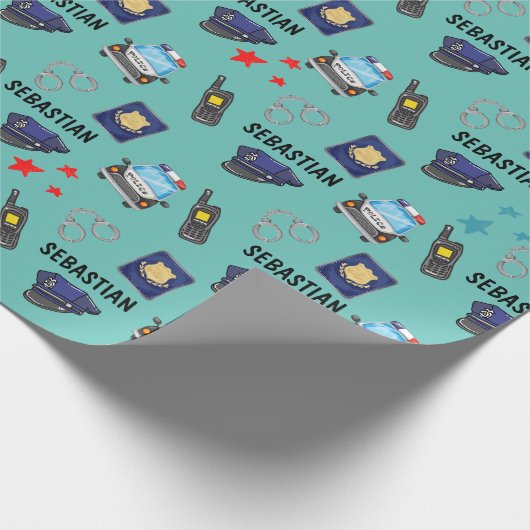 Cute Police Officer en Car Birthday Party Cadeaupapier (Hoek)