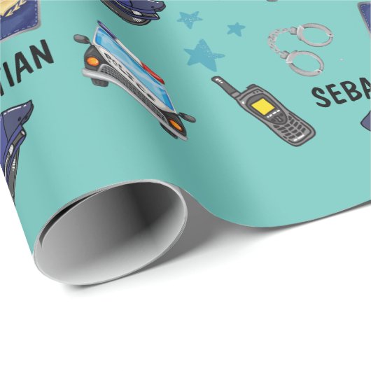 Cute Police Officer en Car Birthday Party Cadeaupapier (Rol Hoek)