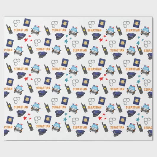 Cute Police Officer en Car Birthday Party Cadeaupapier (Vlak)