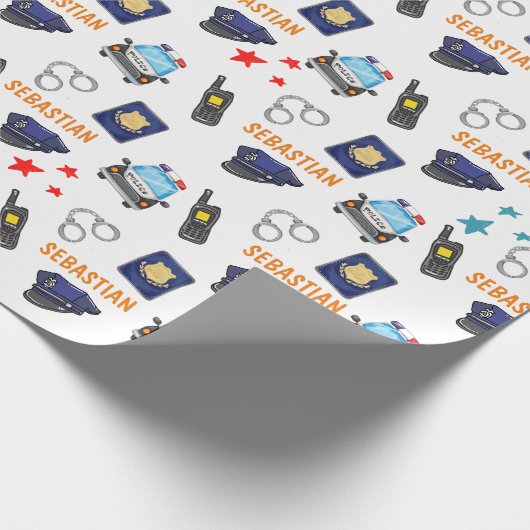 Cute Police Officer en Car Birthday Party Cadeaupapier (Hoek)