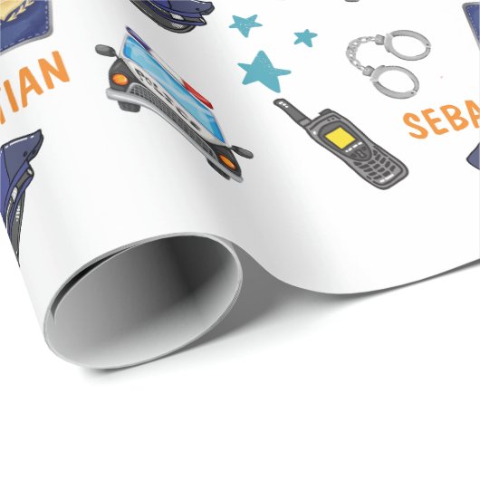 Cute Police Officer en Car Birthday Party Cadeaupapier (Rol Hoek)
