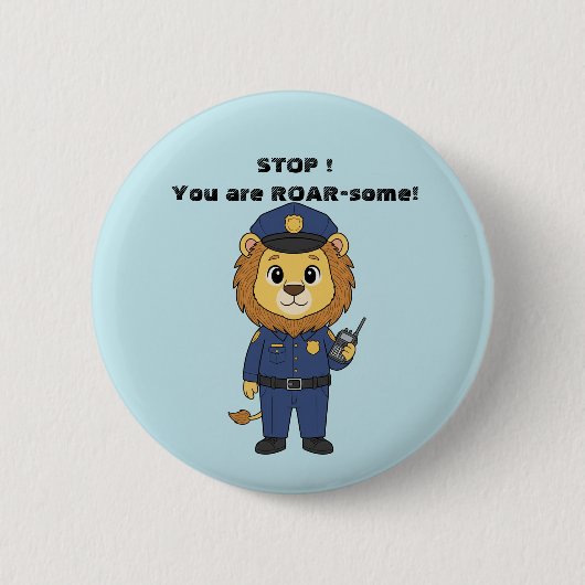 Cute police officer lion Cop Kids Valentine Ronde Button 5,7 Cm (Voorkant)