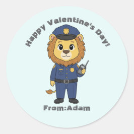 Cute police officer lion  Valentine  Ronde Sticker