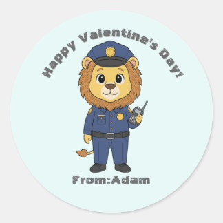 Cute police officer lion  Valentine  Ronde Sticker