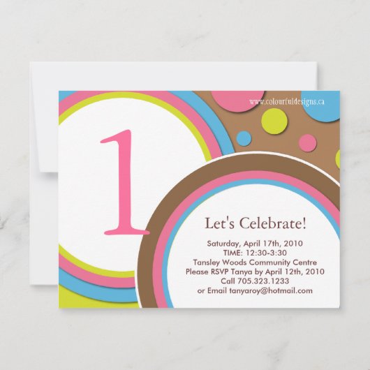 Cute Polk a Dot Birthday Party Invitation Kaart (Achterkant)