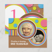 Cute Polk a Dot Birthday Party Invitation Kaart (Voorkant / Achterkant)