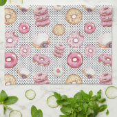 Cute Polka donuts roze Black Dot Pattern Theedoek (Gevouwen)