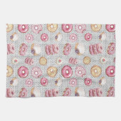 Cute Polka donuts roze Black Dot Pattern Theedoek (Horizontaal)