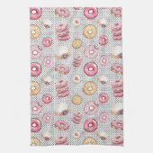 Cute Polka donuts roze Black Dot Pattern Theedoek (Verticaal)