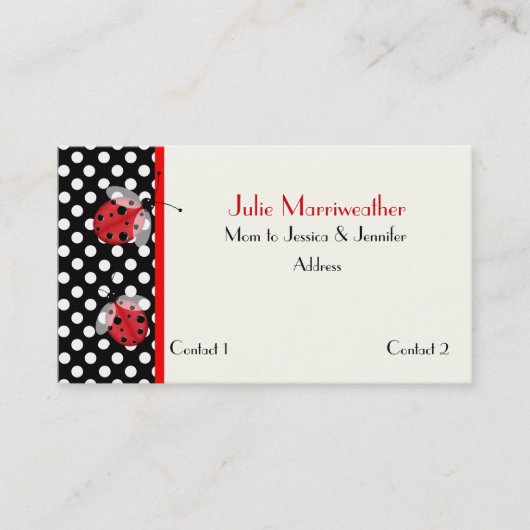 Cute Polka Dot and Ladybug Mommy Card Contactkaartje (Voorkant)