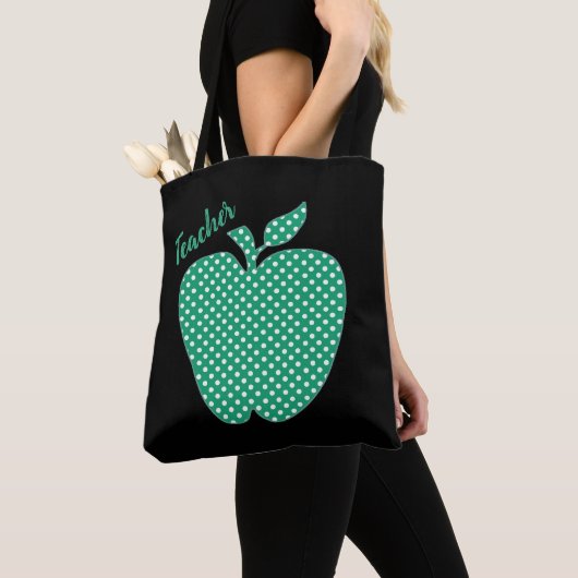Cute Polka Dot Apple Black Teachers Tote Bag (Dichtbij)