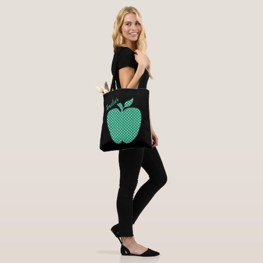 Cute Polka Dot Apple Black Teachers Tote Bag (Op model)