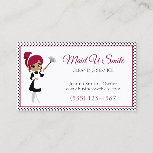 Cute Polka Dot Cleaning Maid Housecleaning Service Visitekaartje (Voorkant)