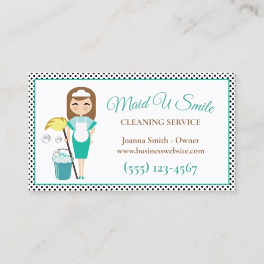 Cute Polka Dot Cleaning Maid Housecleaning Service Visitekaartje (Voorkant)