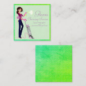 Cute Polka Dot Cleaning Service Lady Vierkante Visitekaartje (Voorkant / Achterkant)