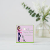 Cute Polka Dot Cleaning Service Lady Vierkante Visitekaartje (Staand voorkant)