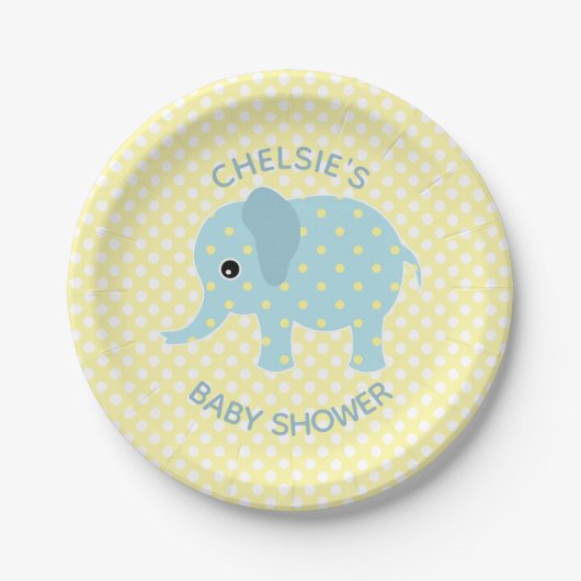 Cute Polka Dot Elephant Baby shower Paper Borden Papieren Bordje (Voorkant)