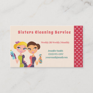 Cute Polka Dot Maid House CleanService Visitekaartje