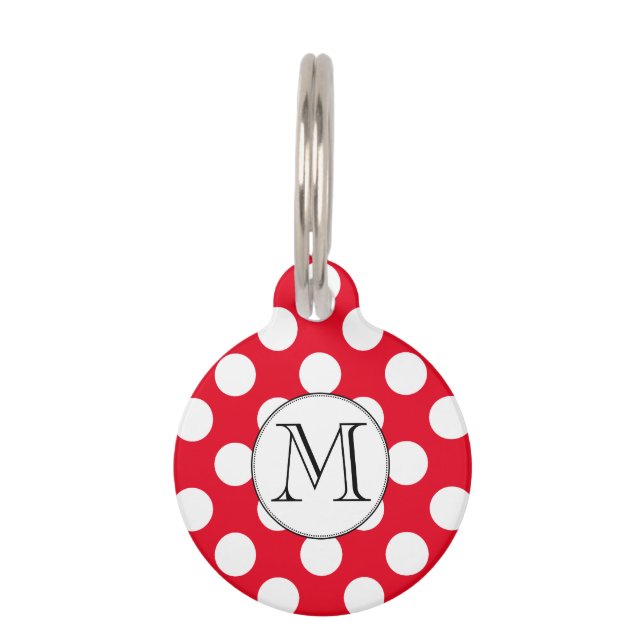 Cute Polka Dot Monogram Aangepast Kies Elke kleur Huisdierpenning (Voorkant)