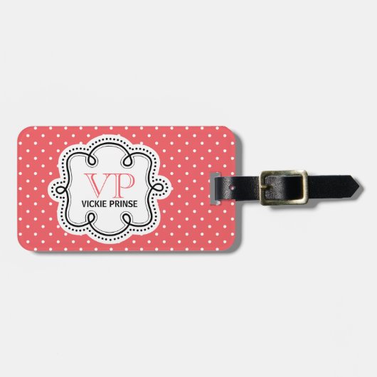Cute Polka Dot Pattern Personalized Girly Bagagelabel (Voorkant horizontaal)