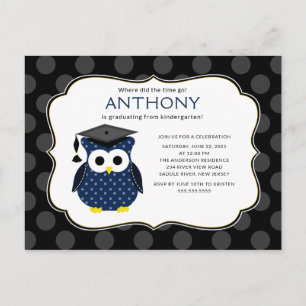 Cute Polka dots Afstudeerder Owl Boy Afstuderen In Briefkaart