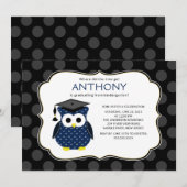 Cute Polka dots Afstudeerder Owl Boy Afstuderen Kaart (Voorkant / Achterkant)