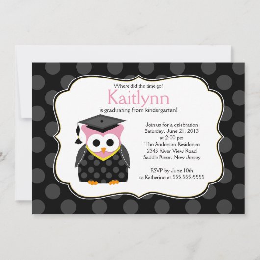 Cute Polka dots Afstudeerder Owl Girl Afstuderen Kaart (Voorkant)