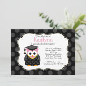 Cute Polka dots Afstudeerder Owl Girl Afstuderen Kaart (Staand voorkant)