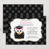 Cute Polka dots Afstudeerder Owl Girl Afstuderen Kaart (Voorkant / Achterkant)