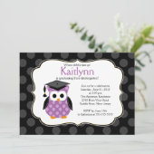 Cute Polka Dots Afstudeerder Owl Girl Afstuderen Kaart (Staand voorkant)