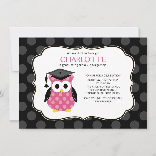 Cute Polka Dots Afstudeerder Owl Girl Afstuderen Kaart (Voorkant)