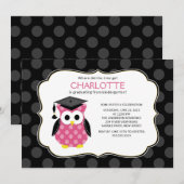 Cute Polka Dots Afstudeerder Owl Girl Afstuderen Kaart (Voorkant / Achterkant)