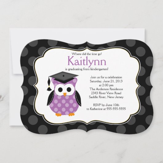 Cute Polka Dots Afstudeerder Owl Girls Afstuderen Kaart (Voorkant)